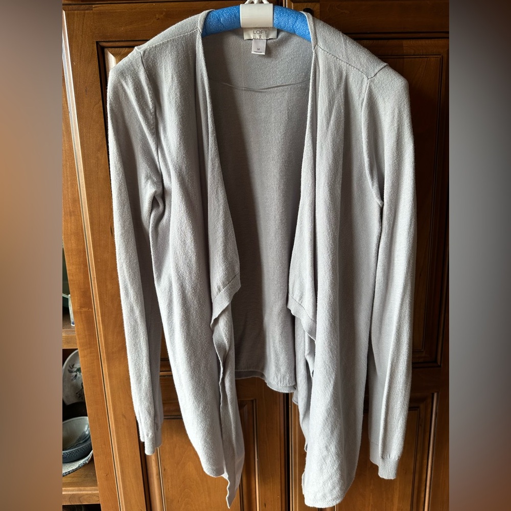 Ann Taylor Loft light grey waterfall cardigan sweater medium